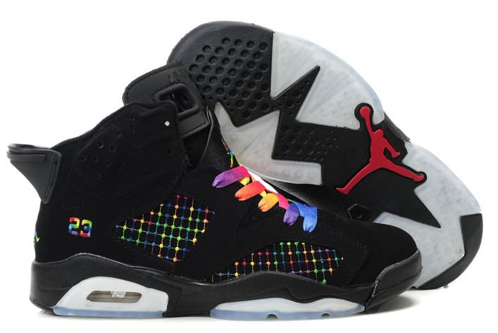 Best Gift Womens Air Jordan 6 (VI) Embroidery Black Colourful